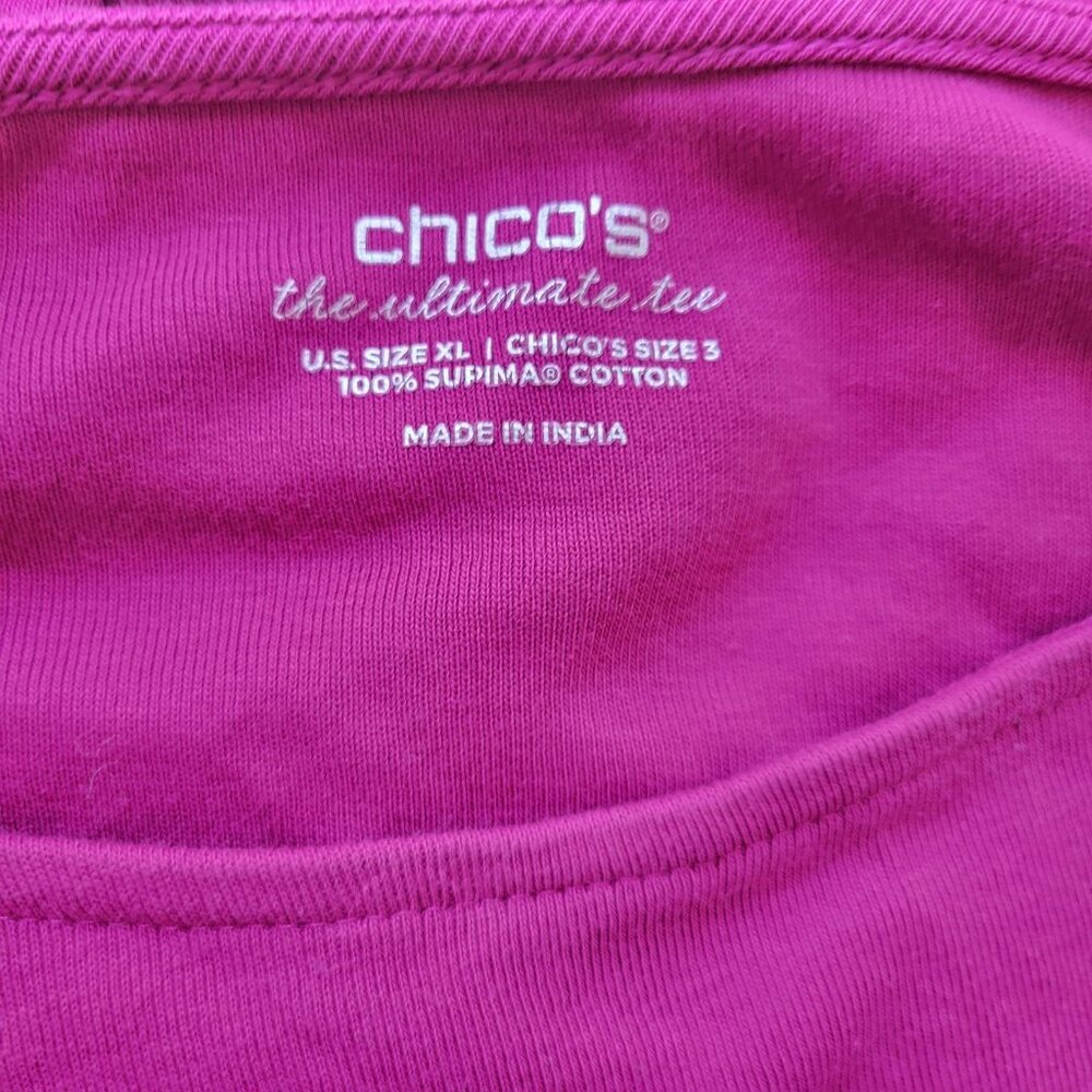 Chicos Womens Top XL Purple 100% Cotton 3/4 Sleeve Pullover Casual Knit PUR6E - Picture 7 of 9
